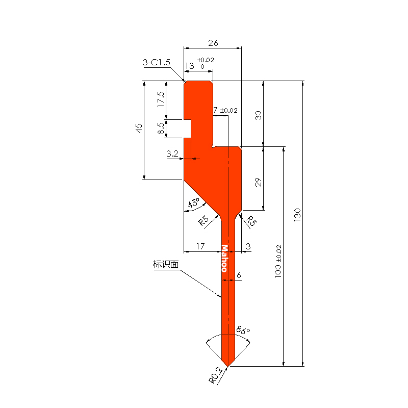 標(biāo)準(zhǔn)折彎模具-折彎上模-109上模H100W26